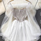 white Dress,long Sleeve Tulle Dress       S4402