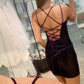 Purple Velvet V-Neck Lace-Up Fitted Mini Party Dress       S3287