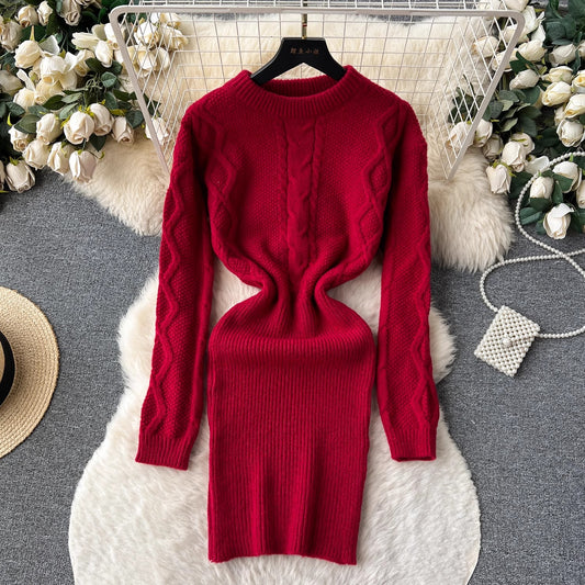 Pure dress for women new style knitted long-sleeved sexy skirt       S4491