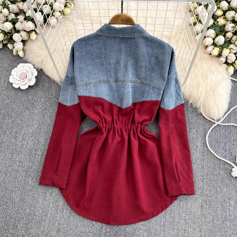 Denim shirt for women new design mid-length top long-sleeved shirt jacket      S4144