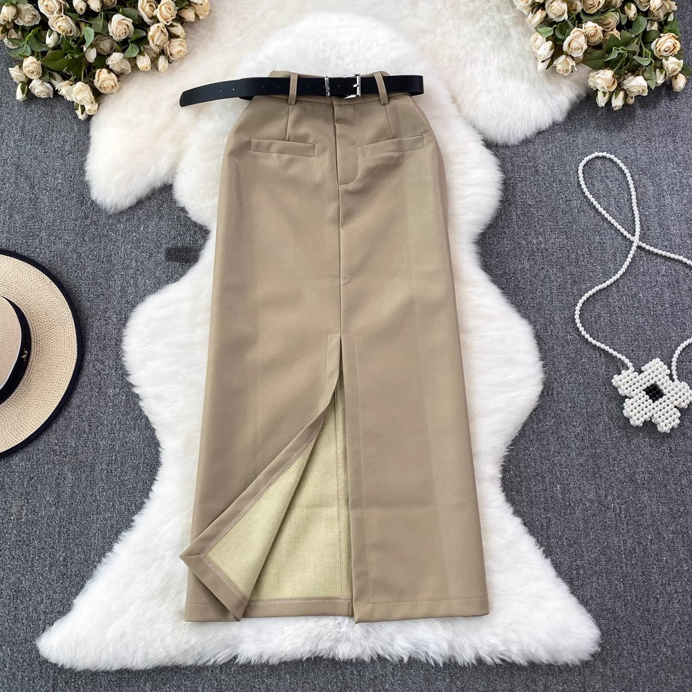 mid-length slit skirt      S4121