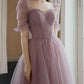Sweetheart Tulle Beads Tea Length Pink Prom Dress, Tulle Homecoming Dress      S3243