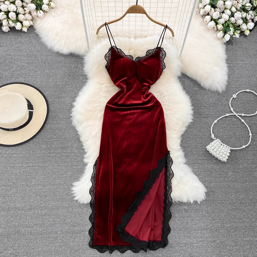 sexy side slit velvet dress    S3925