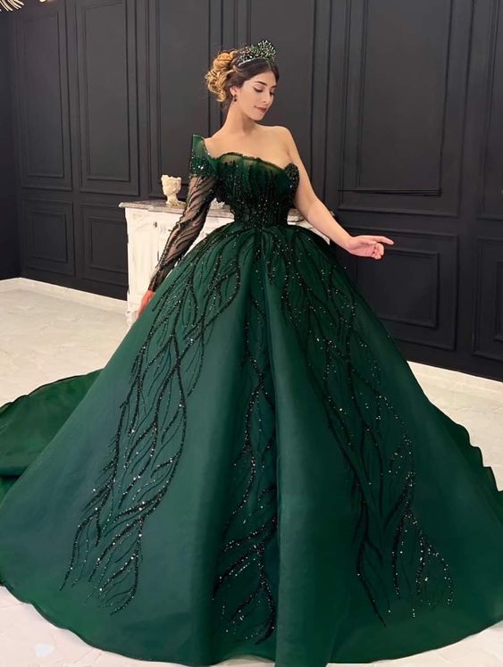 Green Ball Gown dress, evening gowns long prom dress     S3486