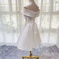 White Simple Satin Off Shoulder Knee Length Party Dress, Graduation Dress Prom Dress      S2759