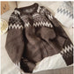 Designed round neck sweater jacket for women jacquard long-sleeved cardigan top trendy      S4888