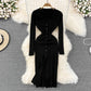 Polo Neck Long Sleeve Knitted Dress       S4163