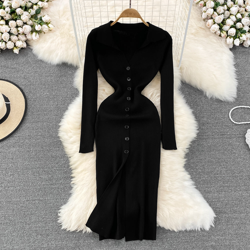 Polo Neck Long Sleeve Knitted Dress       S4163