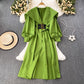 lantern sleeve mid-length dress V-neck irregular slit dress      S3993