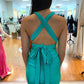 Fitted Turquoise Plunge V Lace-Up Mini Dress     S2626