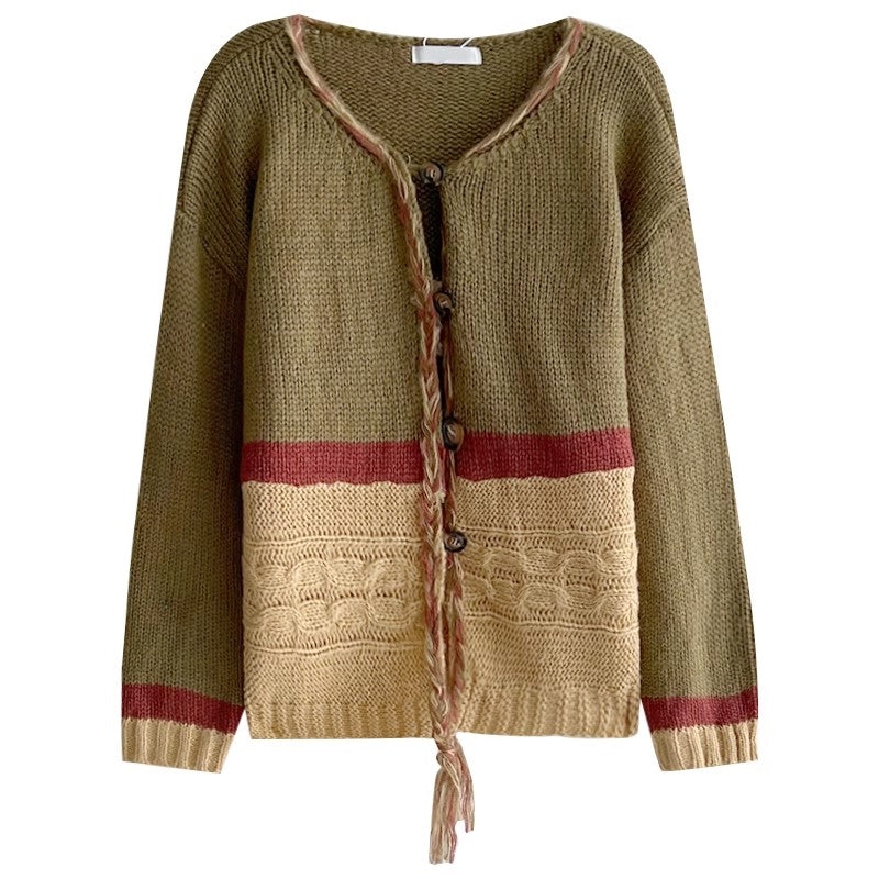 vintage knitted cardigan fashionable round neck sweater jacket     S4783