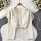 Chic, Retro, Gentle, Round Neck Double Pocket Sweater, Single Breasted Short Knit Cardigan    S4361