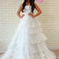 A-line Strapless Pleated Multi-Layers Tulle Long Prom Dress     S3226