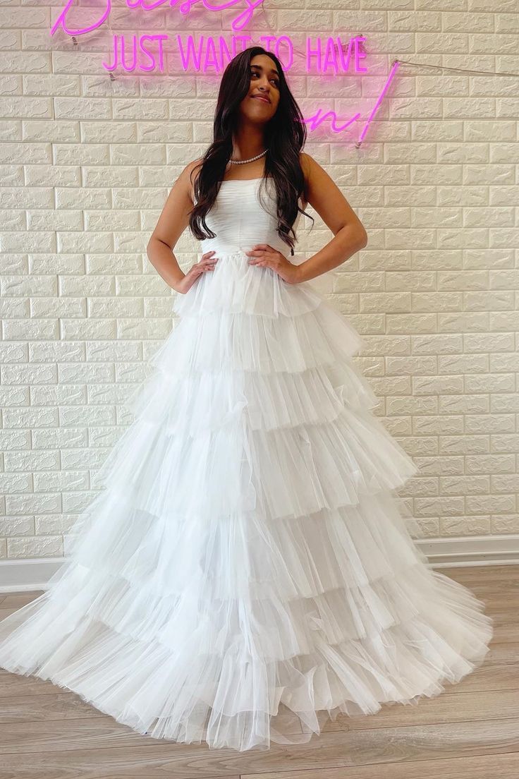 A-line Strapless Pleated Multi-Layers Tulle Long Prom Dress     S3226