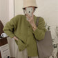 round neck solid color knitted cardigan for women autumn retro soft waxy loose warm sweater jacket      S3378
