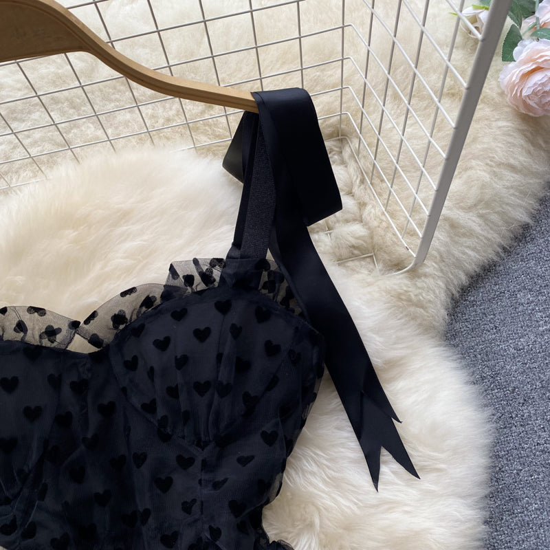 Black Mesh Suspender Polka-dot Tutu Skirt    S4456