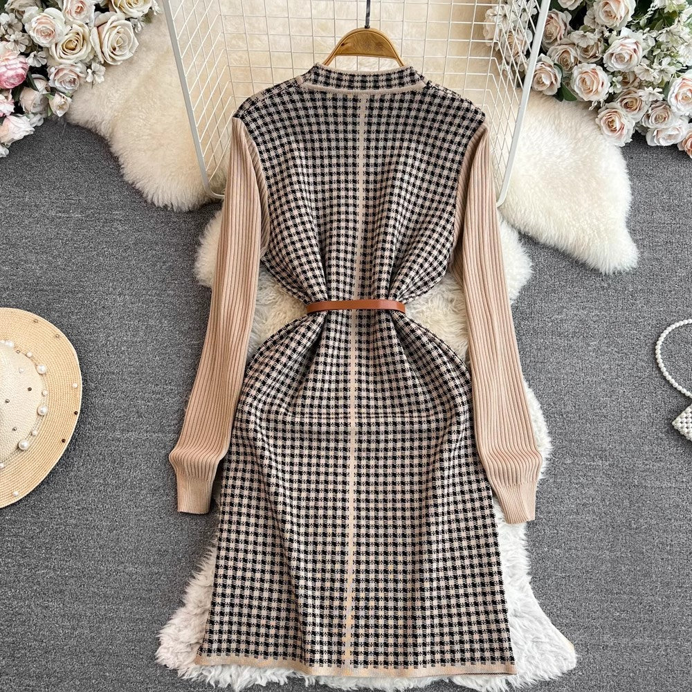 knitted dress sweater dress long-sleeved skirt with coat    S4232