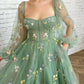 Floral dress,Fairy Prom Dresses Formal Party Puff Lantern Sleeve Tulle Homecoming Dress       S2896