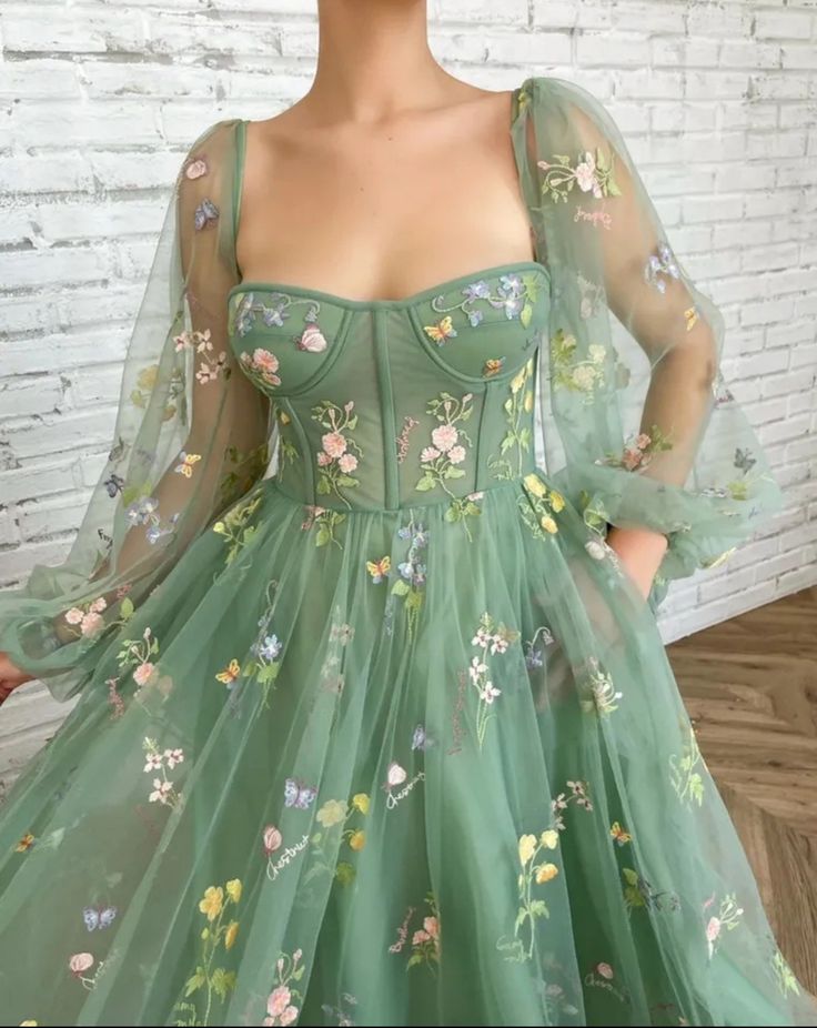 Floral dress,Fairy Prom Dresses Formal Party Puff Lantern Sleeve Tulle Homecoming Dress       S2896