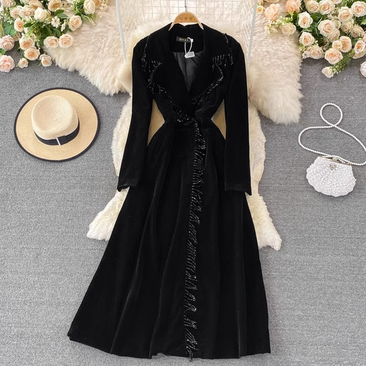 Fashion Velvet Long Skirt Jacket Dress    S4173