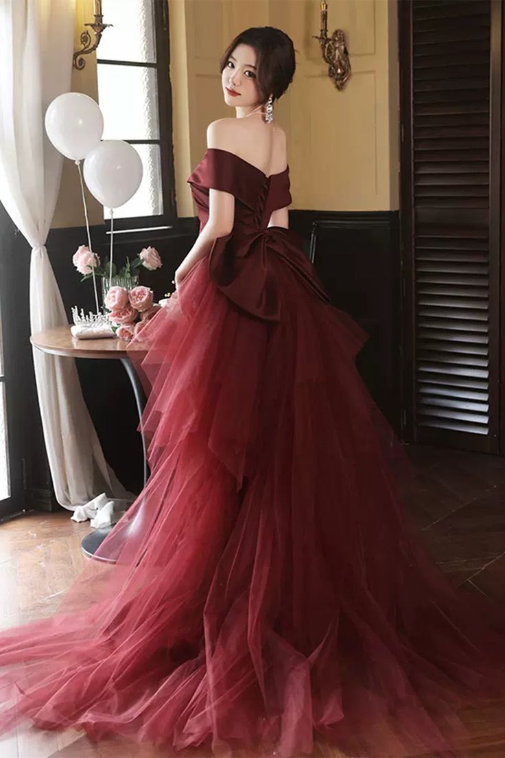 Elegant Off Shoulder Mermaid Burgundy Long Prom Dress, Mermaid Burgundy Formal Dress, Burgundy Evening Dress      S3193