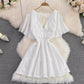 Fashion Deep V-Neck Ruffle Sleeve A-Line Dress       S4097