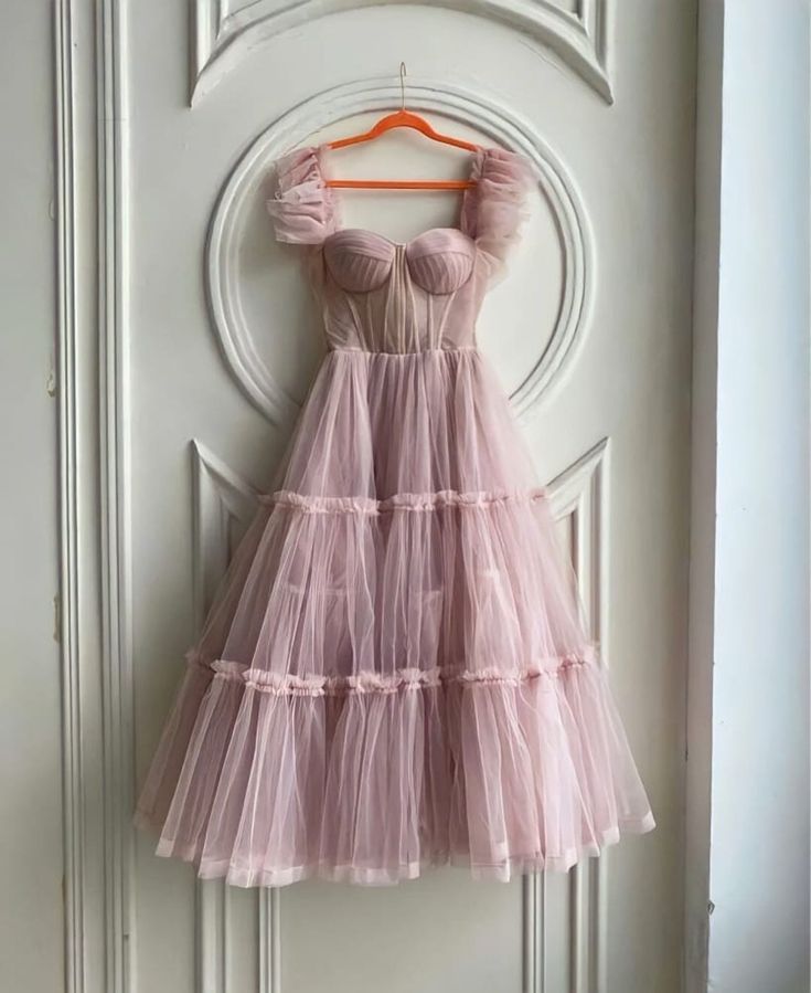 Pink tulle short A line prom dress homecoming dress    S2955