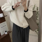 round neck solid color knitted cardigan for women autumn retro soft waxy loose warm sweater jacket      S3378