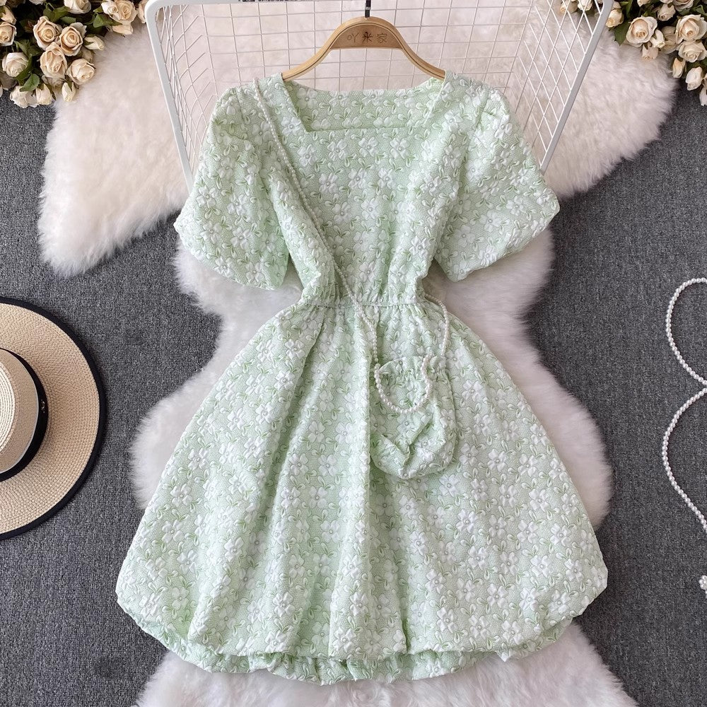 puff sleeve square neck dress short puffy princess dress    S4423