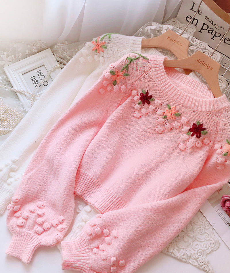 Sweet Flowers Long Sleeve Sweater       S4375