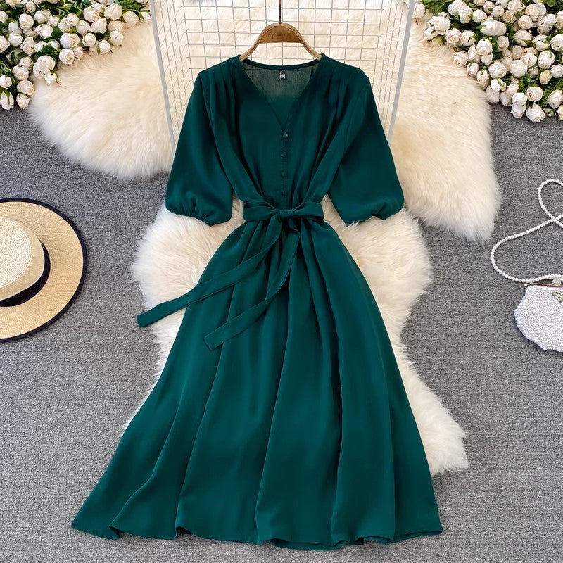 V-neck long dress for women     S4308