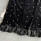 long-sleeved diamond mid-length A-line velvet dress     S4186