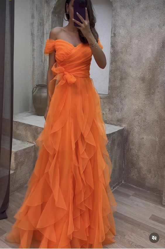 Orange long prom dress evening dress       S3691