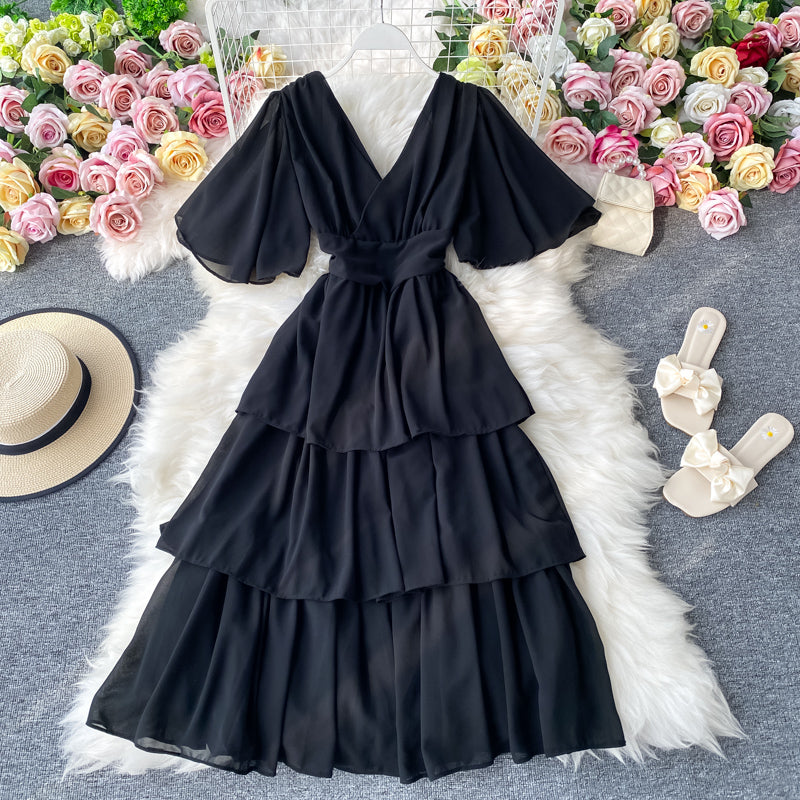 Sexy V-neck Backless Ruffle Dress     S4452