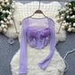Sexy lace mesh long-sleeved T-shirt for women hot girl short top     S4591