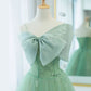 Simple Green Tulle Tea Length Prom Dress, Green Tulle Homecoming Dresses      S2689
