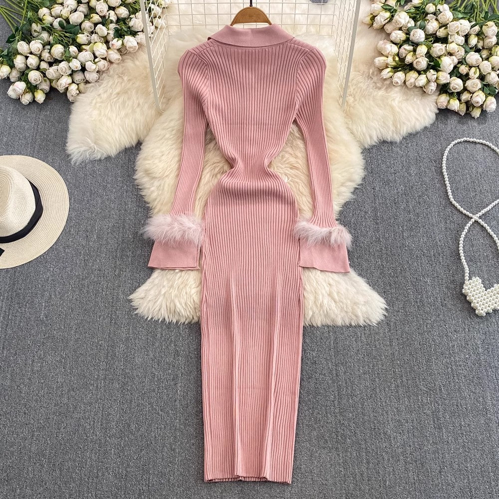 Fashionable mid-length knitted  dress     S4422