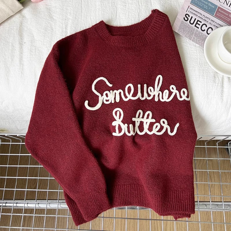 embroidery round neck pullover sweater     S4702