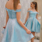 Blue Off the Shoulder Short A-line Party Dress         S3296