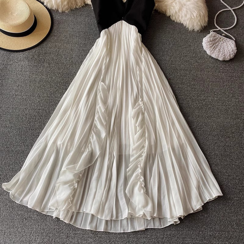 beach dress new style backless holiday pleated dress long skirt    S3976