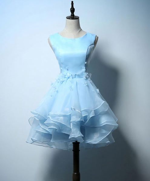 Cute Blue A Line Short Prom Dress, Blue Evening Dress      S3103