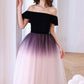 Purple A Line Ombre Off the Shoulder Tulle Tea-Length Homecoming Dress     S3377