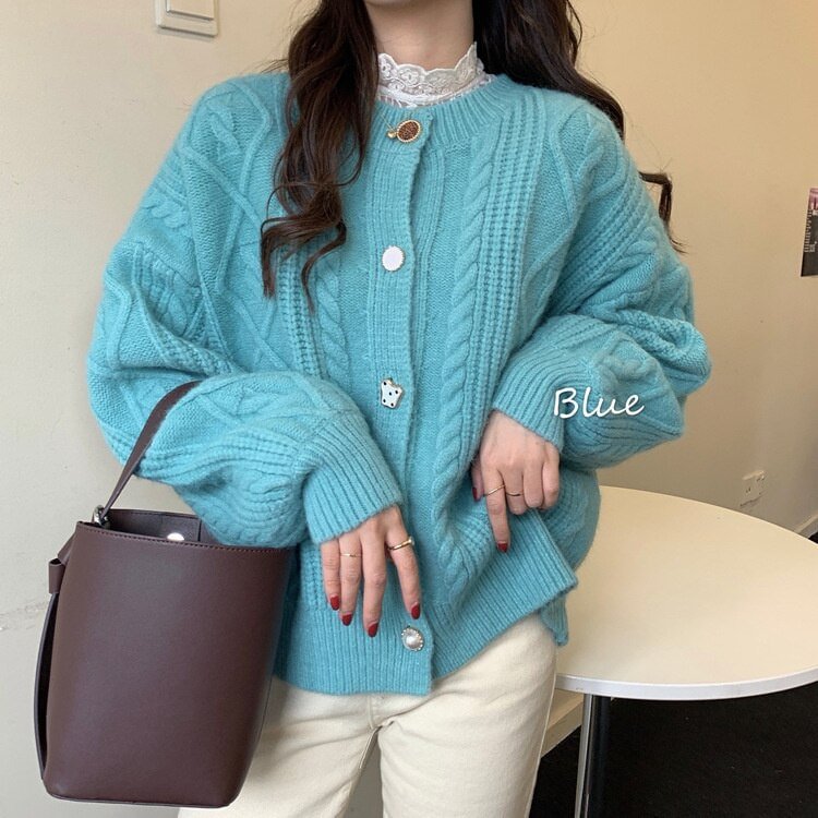 Vintage Women Cardigan Sweater 2023 Sweet Autumn Winter Fashion O-Neck Elegaht Long Sleeve Casual Loose Warm Knitted Sweaters     S2775