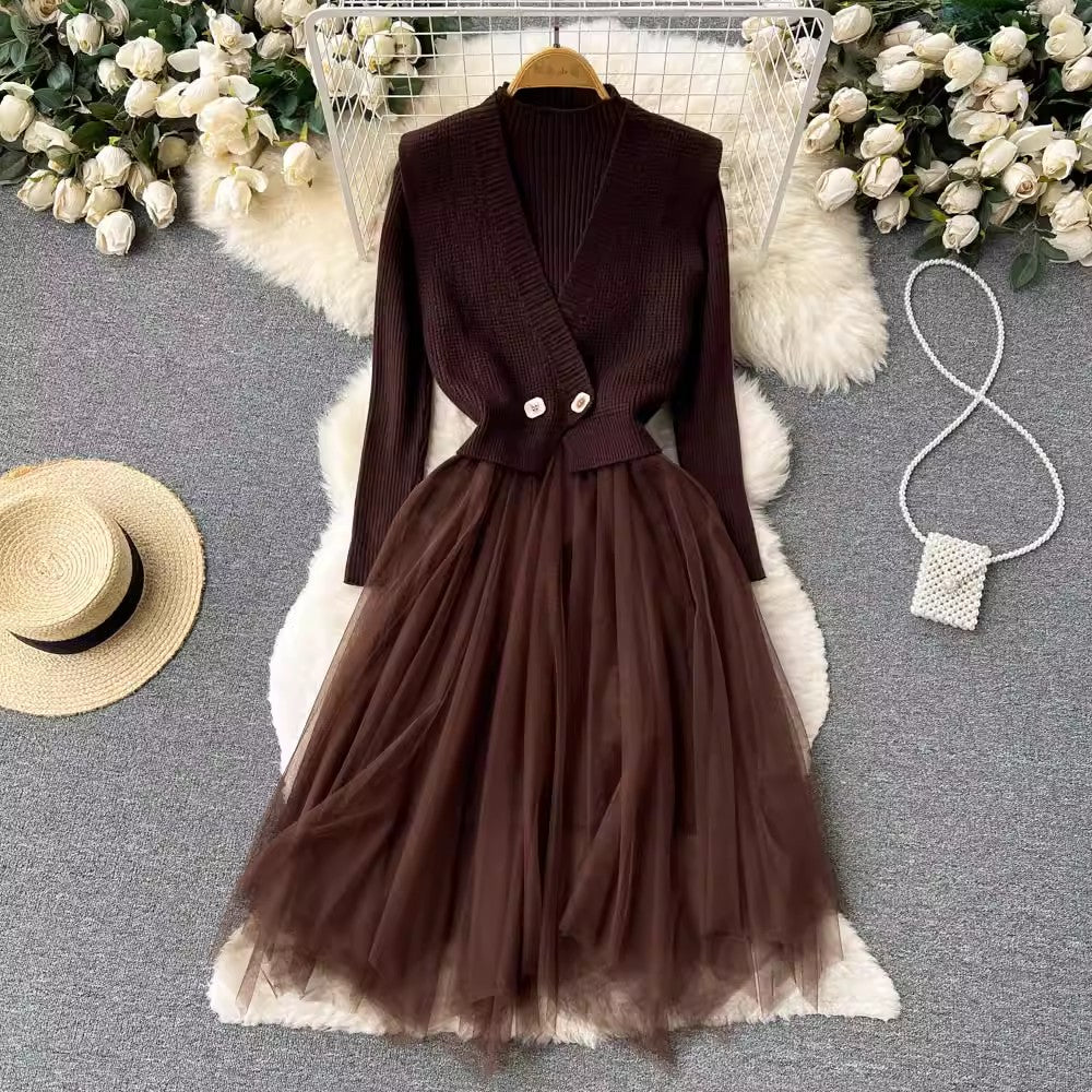 irregular long-sleeved knitted dress for women new long-sleeved sweater dress    S4500