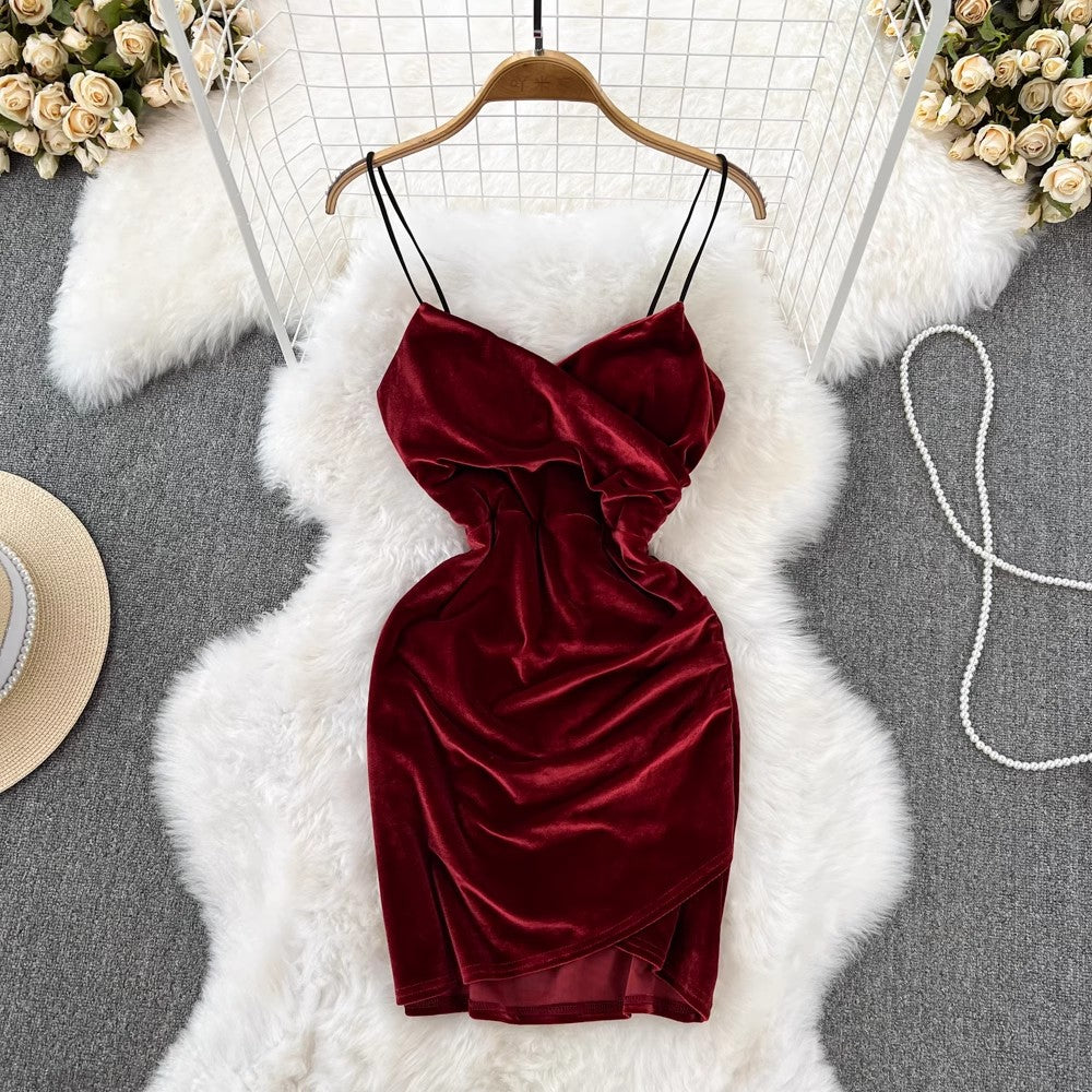 sexy V-neck velvet dress    S4317