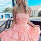 Strapless Satin A-line Multi-Layers Homecoming Dress with Feathers      S3086