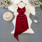 sexy slit velvet dress a-line irregular backless dress     S4304