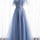 Blue A-line Long Formal Dress with Spaghetti Straps      S3348