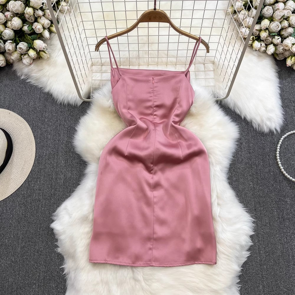 Fashionable Satin Suspender Skirt A-Line Dress for Women      S4230