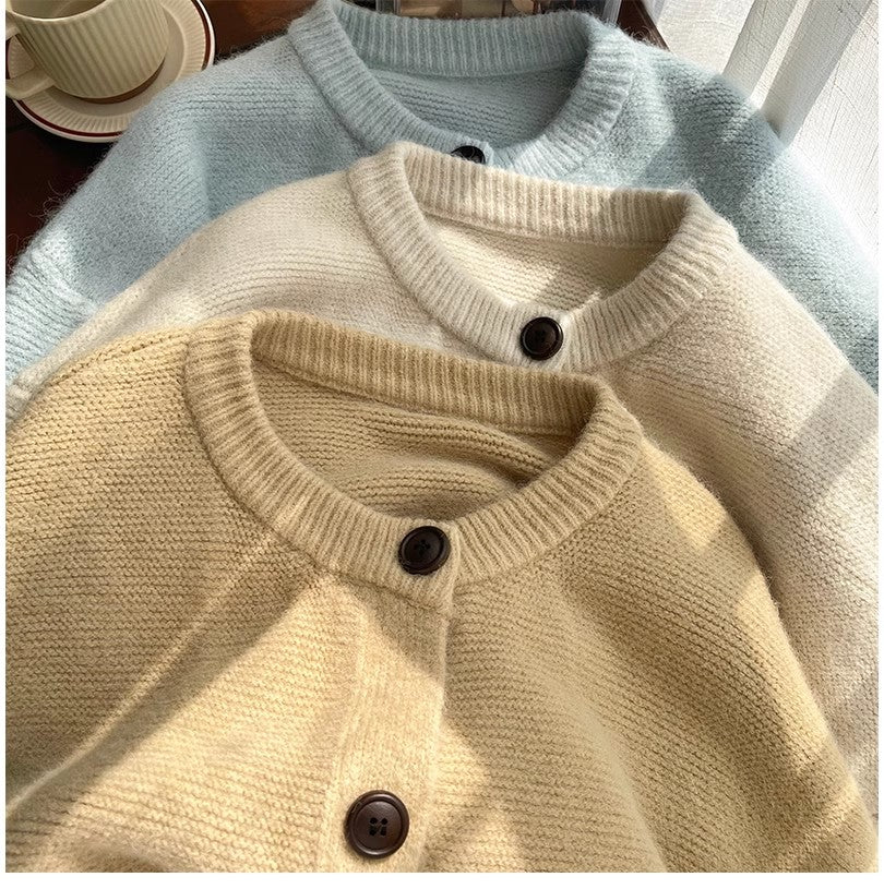 round neck knitted cardigan for women soft comfortable sweater jacket trendy      S4852